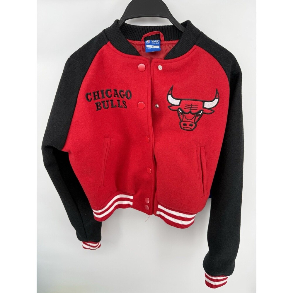 Chicago Bulls Ultra Game NBA Varsity Jacket Womens Juniors Small  Red Black Crop